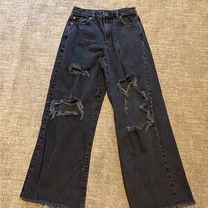 Garage Black Flare Wide Leg Jeans with Distressed Details